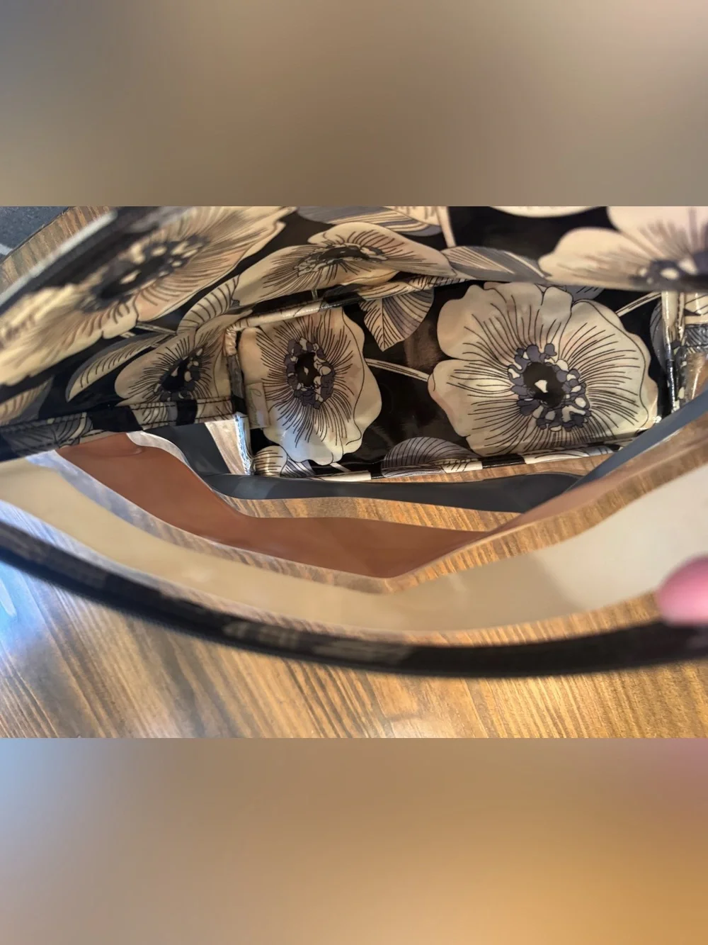 Black Floral Vinyl Cosmetic Bag